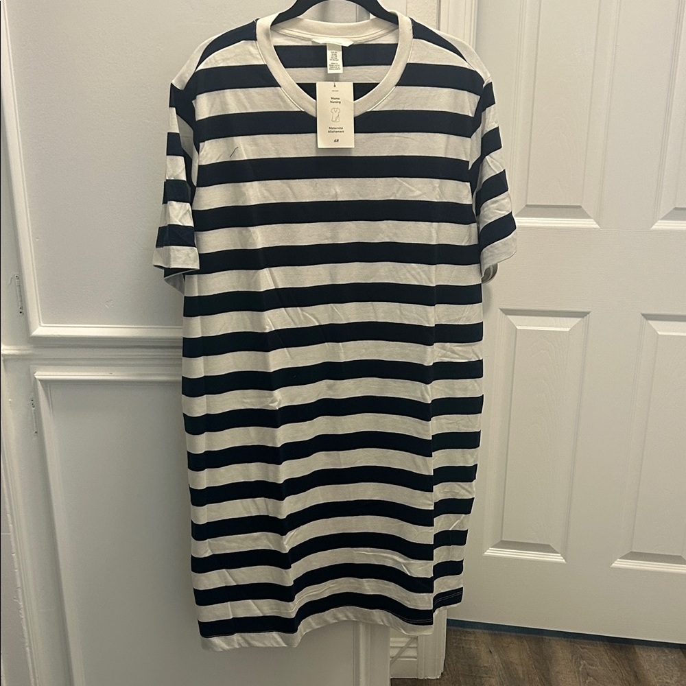 H & M Navy and White Striped Maternity Shirt